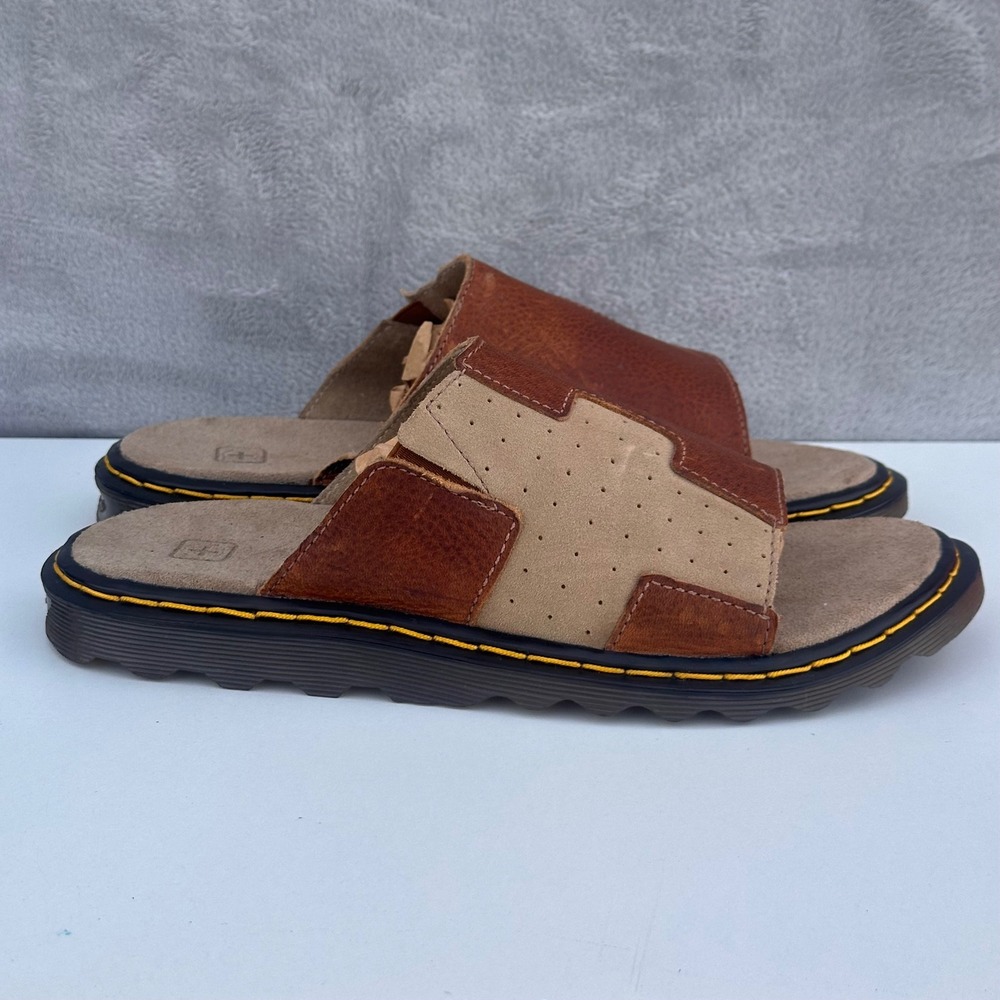 Vintage Dr. Martens Mens Brown Leather Tan Suede Slide Sandals Read Sz 8
